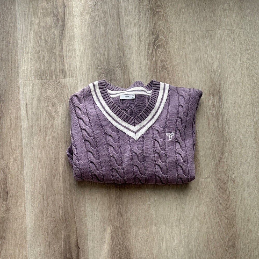 Aritzia TNA Purple Cable Knit Sweater